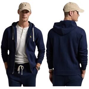 Men's Polo Ralph Lauren Size XXL Soft Blue Fleece Full-Zip Drawstring Hoodie
